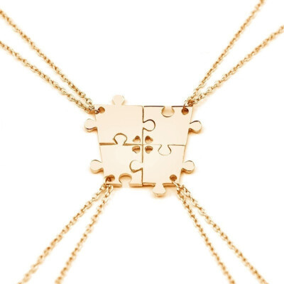 

4Pcs Interlocking Jigsaw Puzzle Pendant Chain Necklace Family Best Friends Gift