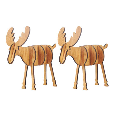 

Siaonvr Wooden DIY Mini Elk Desktop Ornaments Merry Christmas Party Decor 2PCS Large