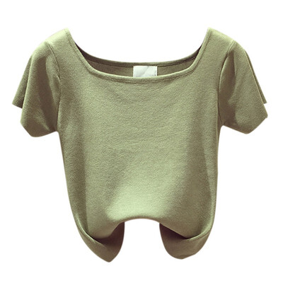 

Women Solid Color Square Collar Summer Loose Short Sleeve Casual Simple Wild Silm T-Shirt 4 Color