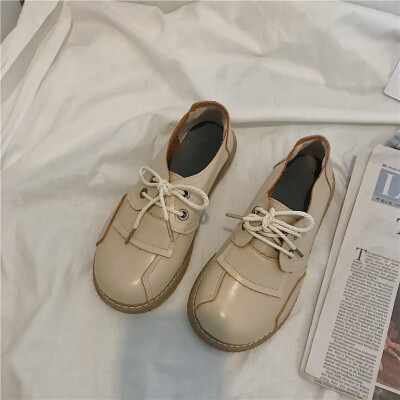 

Autumn small leather shoes female Korean academic style round head flat-bottomed students Japanese art retro Harajuku martin shoes