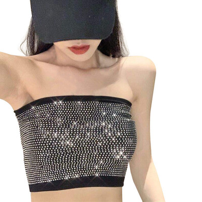 

Women Flash-Studded Sexy Slim Wrapped Chest Stretchable Night Club Drilling Tube Top