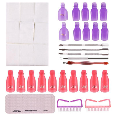 

Nail Polish Remover Clips Set Stainless Steel Cuticle Nippers Pusher Manicure Tools Wipe Cotton Pads Nail Files Nail Brush