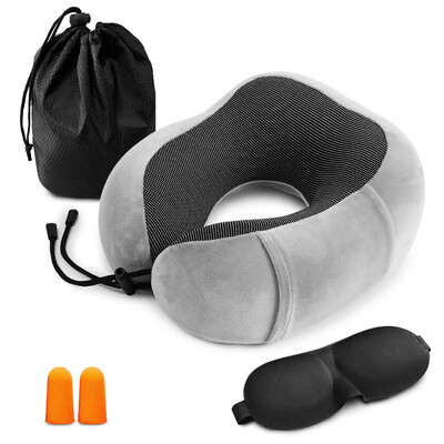 

Travel Pillow Memory Foam Neck Pillow Neck Head Support Pillow with Waterproof Travel Bag Eye Mask&Ear Plugs for Airplane Cars