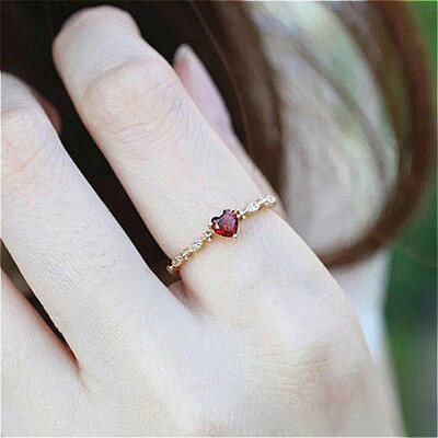 

Women\ Delicate 18K Gold Red Heart-Shaped Diamond Gemstone Ring