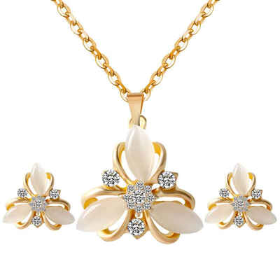 

Lovely Flower Pendant Sparkling Shining Crystal Rhinestone Necklace Earrings Kit Lady Gift Jewelry Set