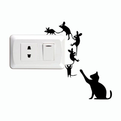 

Cat-96 Creative Cat Catch Mice Switch Sticker Funny Cartoon Animal Vinyl Wall Stickers