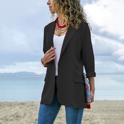 

2019 Fashion Woman Suit Jacket Pocket Casual Office Ladies Blazer Female Solid Color Long-sleeved Slim Blazer Women Clothes
