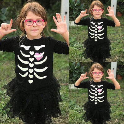 

Toddler Halloween Cute Bone Pattern Kid Baby Girl Long Sleeve T-shirt Top Blouse