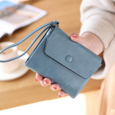 

Short Section Lady Purse PU Leather Mini Wallet Small Clutch Folding Female Card Holder Wallet W Strap