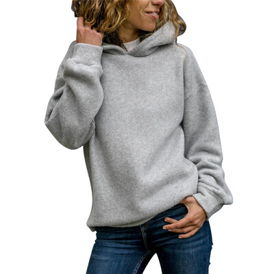 

Women Autumn Fashion Concise Casual All-match Loose Solid Color Hooded Long Sleeve Hoodie