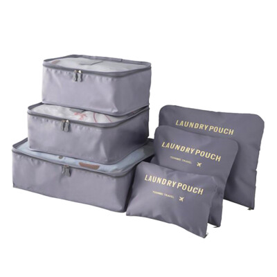 

6 Pack Storage Organizer Bag Travel Packing Luggage Cloth Organizer Storage Bag Luggage Pouch Bag Solid Color Laundry Zipper Bags
