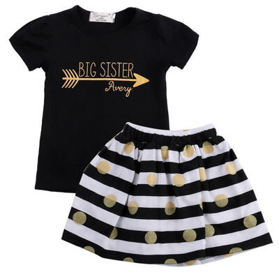 

Fashion Baby Kids Girls Summer Dress Tops T-Shirt Striped Skirt Outfits 2Pcs Set