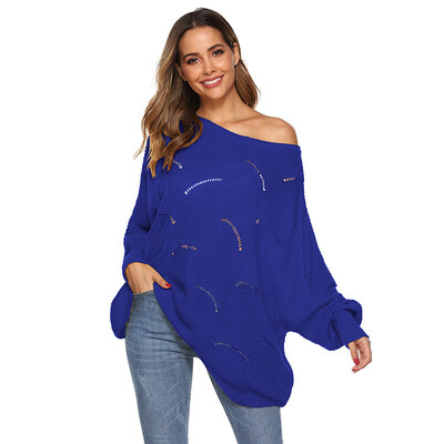 

Fashion New Round Neck Long-sleeved Solid Color Openwork Loose Sweater
