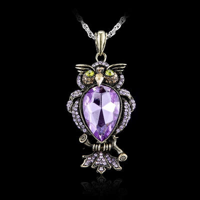 

Rhinestone Crystal Antique Animal Owl Pendant Exquisite Long Necklaces DIY Vintage Retro Gothic Big Stone Women Jewelry Necklace