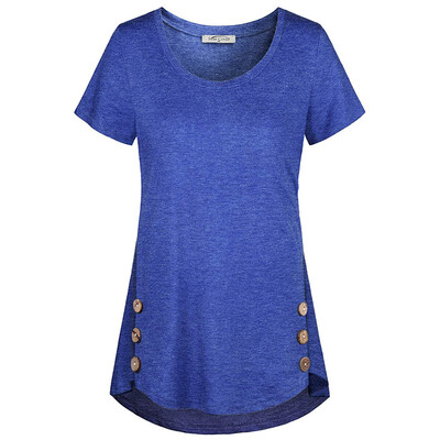 

Starmoon Women Casual Summer Lady Round Neck Button Short Sleeve Blouse Shirt Top