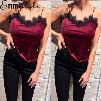 

Fashion women sexy sling solid color lace rim casual sleeveless vest top
