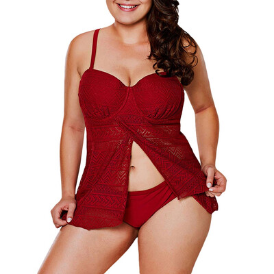 

Underwire Openwork Plus Size Tankini Set