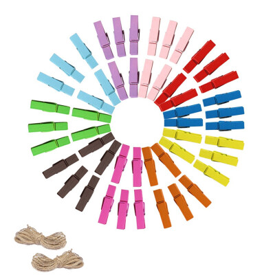 

100 Clips Photo Wooden Colorful Clothespins Clothe Paper Photo Craft DIY Clip with 10m Jute Twine