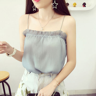 

Women Retro Pleated Sexy Wrapped Chest Slim Knitting Vest Bottoming Stretch Sling Camisole