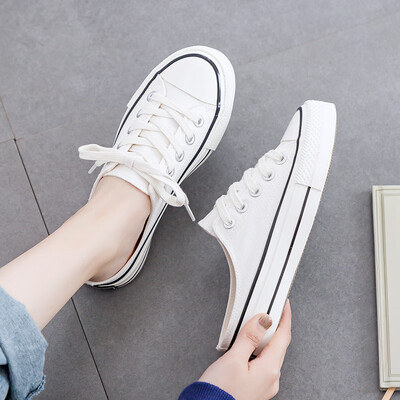 

Semi-slipper women wear 2019 new Baotou network celebrities with lazy canvas small white shoes flat-bottomed summer sandals