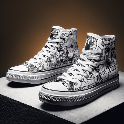 

FAN PAO converse Men Shoes Official Original Brand Off White High Top ONE PIECE DLUFFY Platform Flat Canvas Cartoon Stamp Print
