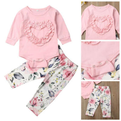 

2PCS Toddler Kids Baby Girl Cotton Romper Top Floral Pants Outfit Set Clothes US