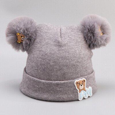 

Baby headgear in autumn&winter boys&girls knitted pure cotton cotton warm cartoon cute double ball caps