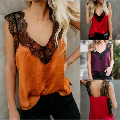 

Womens Summer Sleeveless Vest Tank Tops Blouse Tee Lace Summer Casual T-shirt
