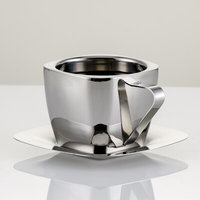 

Stainless Steel Durable Coffee Tea Cup Saucer Spoon Set Double Wall Coffee Mug