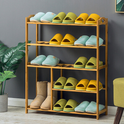 

Gobestart Home Free Standing Bamboo Shoe Rack Wooden Stackable Entryway Organizer 5 Tiers