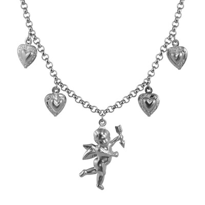 

Hip Hop Cupid Clavicle Necklace Love Angel Wing Chain Alloy Hipsters Christian Jewelry Couple Heart Gifts