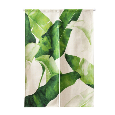

Plant Green Leaves Printed Japanese Style Doorway Curtain Hanging Tapestry For Home Decoration