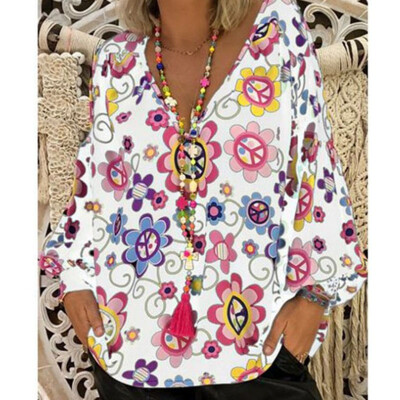 

Womens Paisley Printed Button Top Long Sleeve V Neck Pleated Casual Flare Tunic