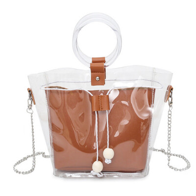 

Women Composite Transparent Crossbody Bags Summer Beach Shoulder Handbag Chain PVC Clear Messenger Bag Drawstring Totes T3G