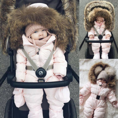 

Kids Baby Boy Girl Hooded Jacket Coat Romper Jumpsuit Zip Winter Warm Snowsuits
