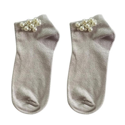 

Fashion Shimmers Faux Pearl Beading Breathable Cotton Women Elastic Short Socks