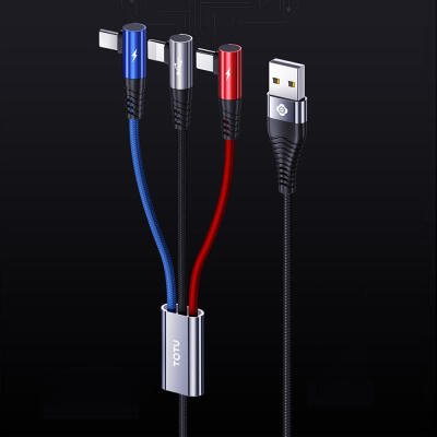 

TOTU 15m 1-to-3 USB To Type-C Micro USB 8Pin Lightning Angled Fast Charging Data Cable For Android Phone IPHONE