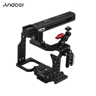 

Andoer Camera Cage Top Handle 15mm Rod Baseplate Kit Video Film Movie Making Stabilizer Aluminum Alloy with Cold Shoe Mount Ca