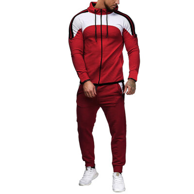 

Toponeto Mens Autumn Gradient Zipper Print Sweatshirt Top Pants Sets Sport Suit Tracksuit