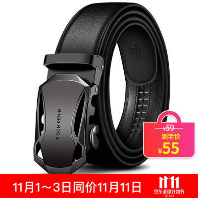 

American Bison Mens Belt Leather Automatic buckle Korean Business Casual Belt N71287-2B Black