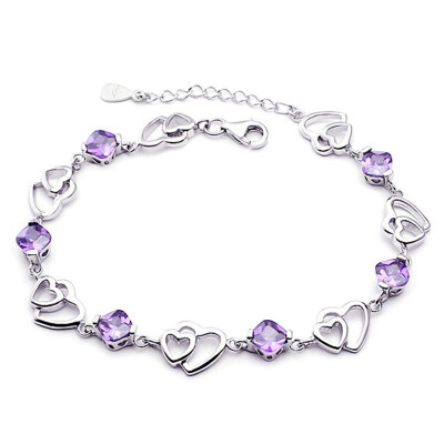 

Purple Cubic Zirconia Charm Bracelets Heart Bride Fashion Party Jewelry Gifts Elegant Accessories D01