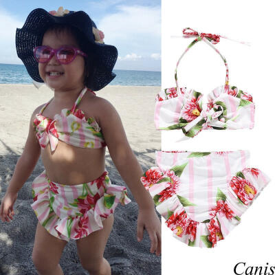 

2PCS Kids Baby Girls Swimwear Floral Bikini Dress Outfits Beach Bathing Clothes 1-6T