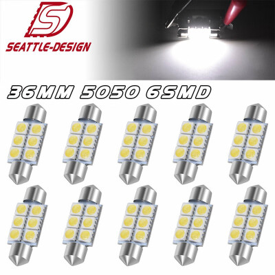 

10x White 36MM 5050 6SMD Festoon LED Dome Map Interior Light bulbs DE3423 DE3425