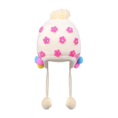 

Cute 0-12M Baby Girls Boys Knitted Rhinestone Flower Hats Protect Ear Hat