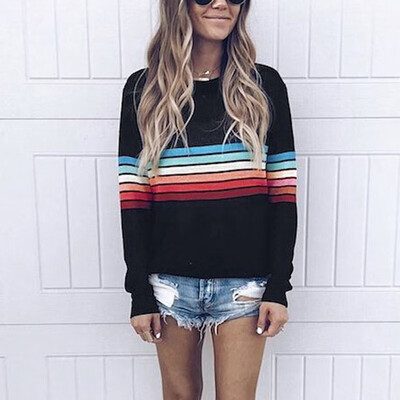 

Fashion Womens Striped Sweater Casual Sweatshirt Tops Pullover Jumpers M2XL