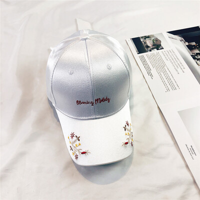 

Hat for girls summer pink embroidery flower baseball cap Korean student bow cap summer sun shading