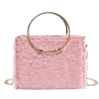 

Women Solid Color Hairy Shoulder Bag Fashion Ladies Plush Messenger Bags Brand Designer Chain Square Crossbody Bag Tote YJ