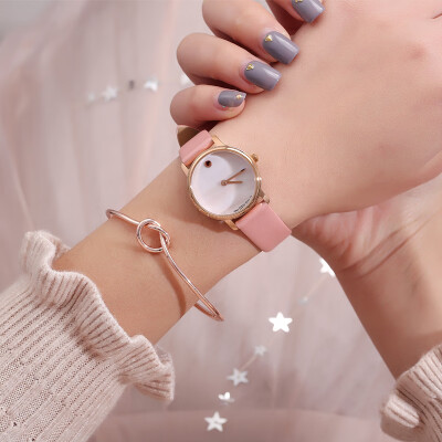 

Womens large dial with rhinestone trend quartz belt watch