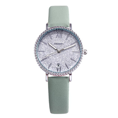 

Fashion Women Brilliant Starry Night White Dial Quartz Watch Student Calendar Alloy Case PU Leather Band Wrist Watch