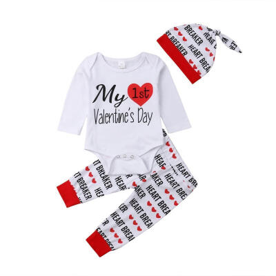 

Cute My 1st Valentine´s Day Newborn Baby Boy Girl Clothes Romper Pants Hat Outfits